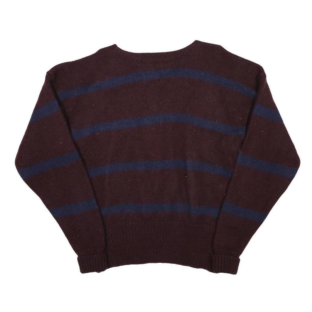 POLO RALPH LAUREN Mens Maroon & Navy Striped Pattern Wool Jumper Crew Neck XL