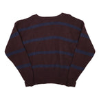 POLO RALPH LAUREN Mens Maroon & Navy Striped Pattern Wool Jumper Crew Neck XL