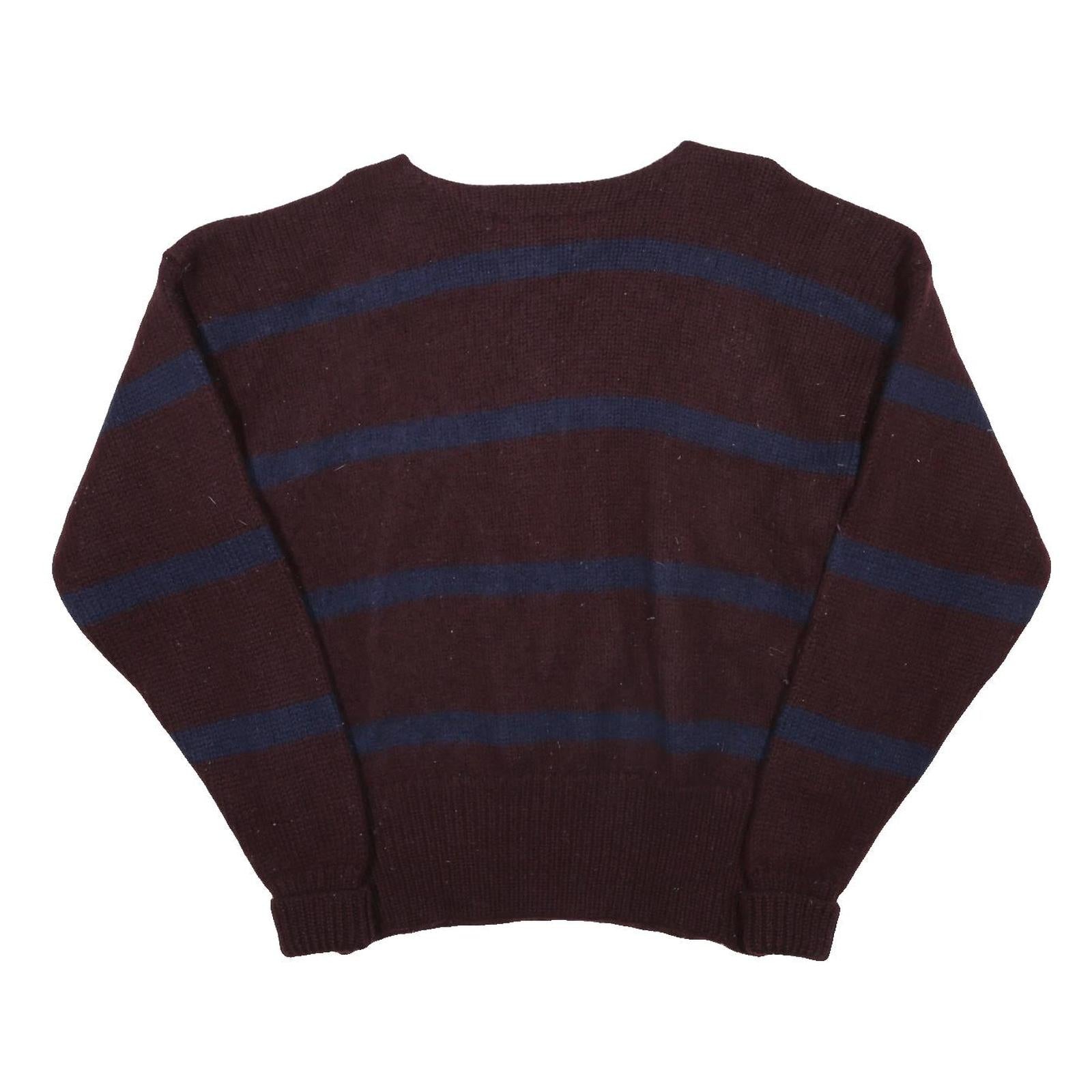 POLO RALPH LAUREN Mens Maroon & Navy Striped Pattern Wool Jumper Crew Neck XL
