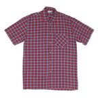 Mens Red Blue Check Cotton Shirt L Casual Short Sleeve Pocket Button Collar