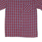 Mens Red Blue Check Cotton Shirt L Casual Short Sleeve Pocket Button Collar