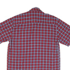 Mens Red Blue Check Cotton Shirt L Casual Short Sleeve Pocket Button Collar