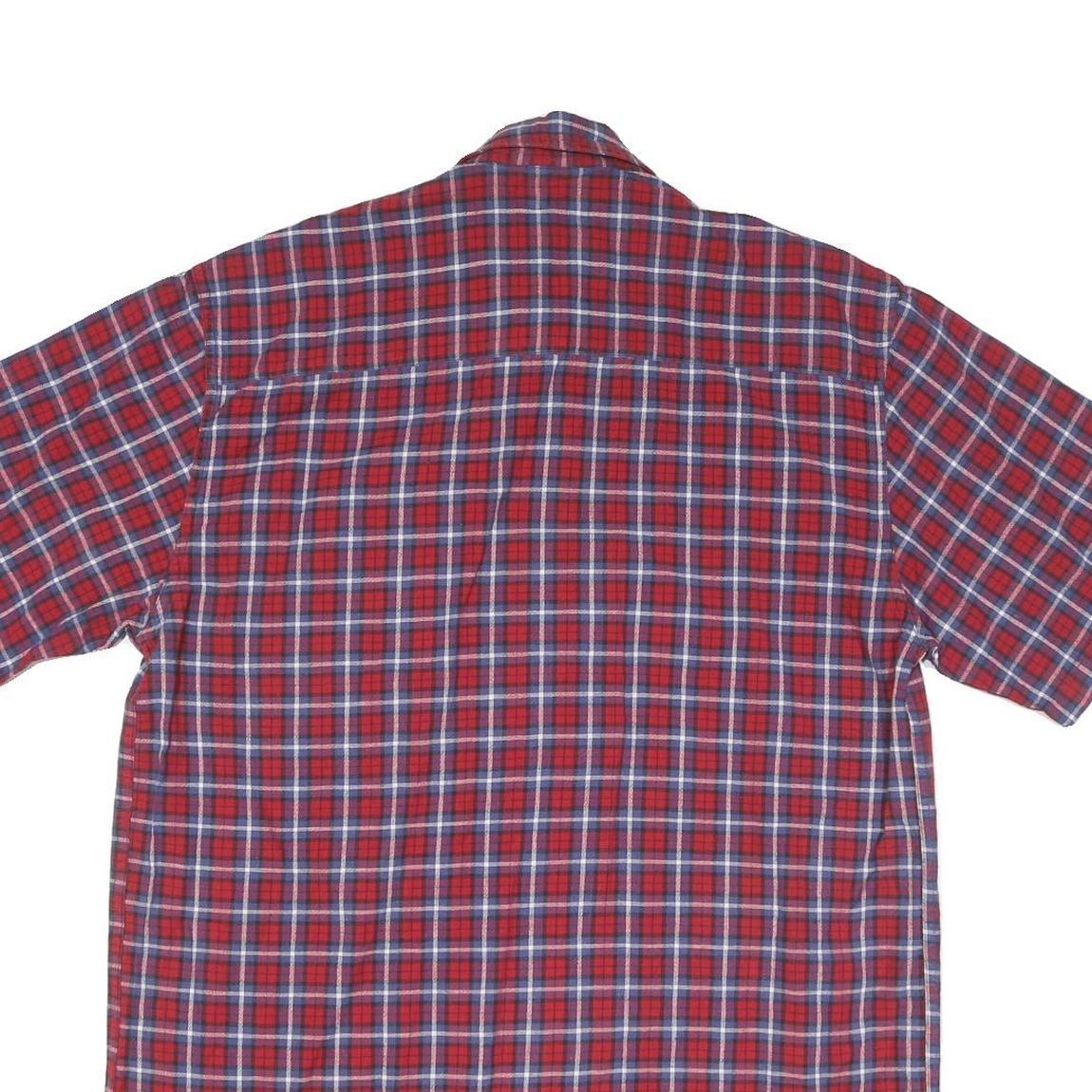 Mens Red Blue Check Cotton Shirt L Casual Short Sleeve Pocket Button Collar