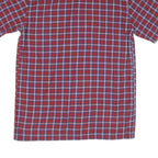 Mens Red Blue Check Cotton Shirt L Casual Short Sleeve Pocket Button Collar