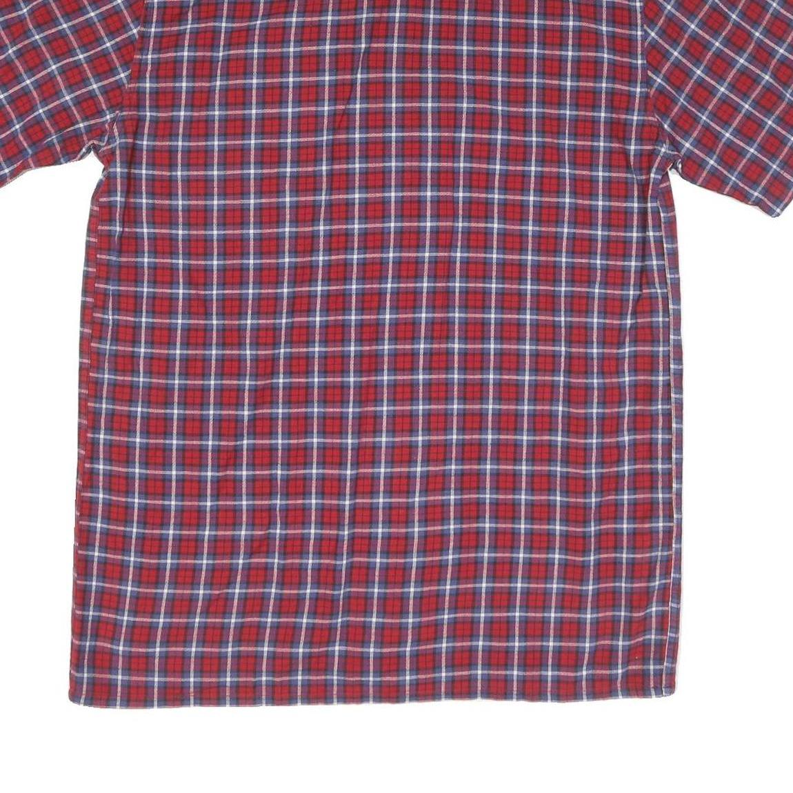 Mens Red Blue Check Cotton Shirt L Casual Short Sleeve Pocket Button Collar