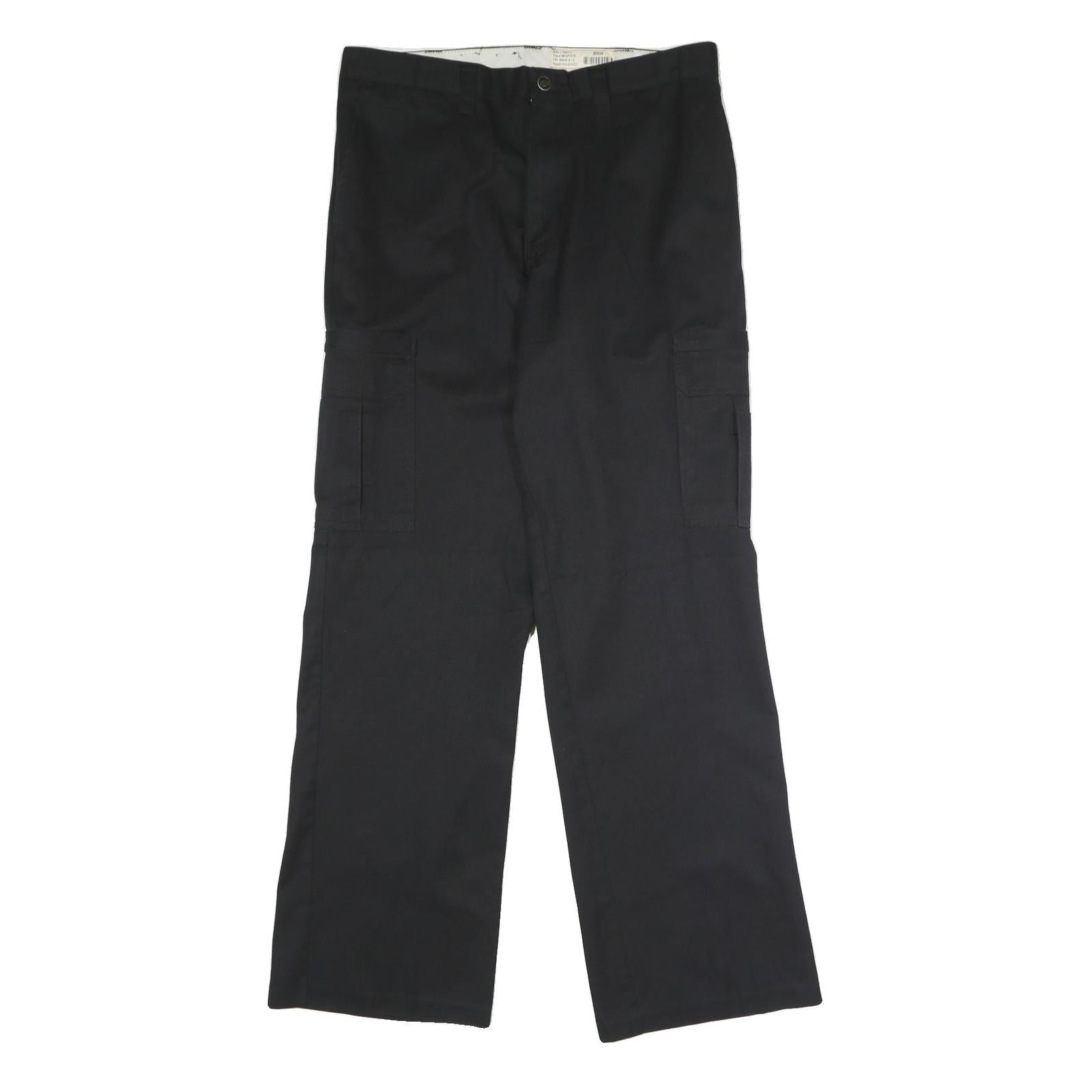 DICKIES Mens Polyester Blend Black Regular Fit Cargo Trousers W36 L34 Workwear