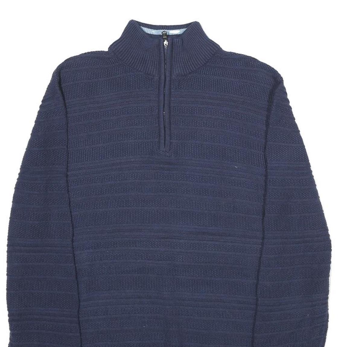 CHAPS Mens Navy Patterned Jumper Pullover 1/4 Zip Cotton Size S Casual Knitwear