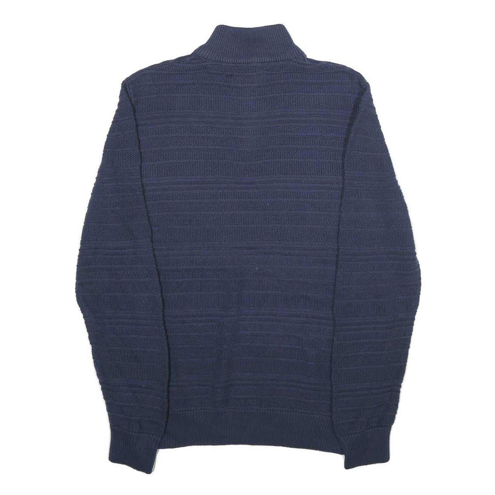 CHAPS Mens Navy Patterned Jumper Pullover 1/4 Zip Cotton Size S Casual Knitwear