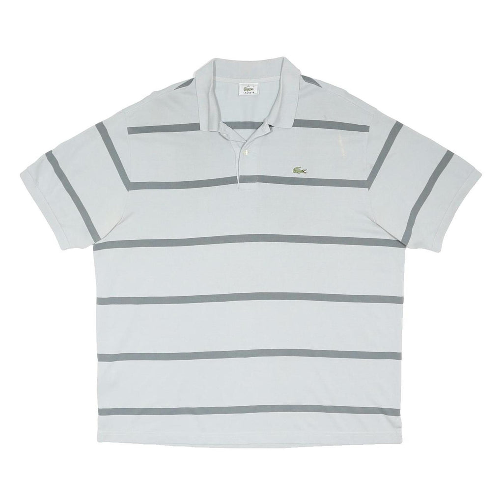 LACOSTE Mens White & Grey Striped Short Sleeve Polo Shirt 3XL Cotton Blend