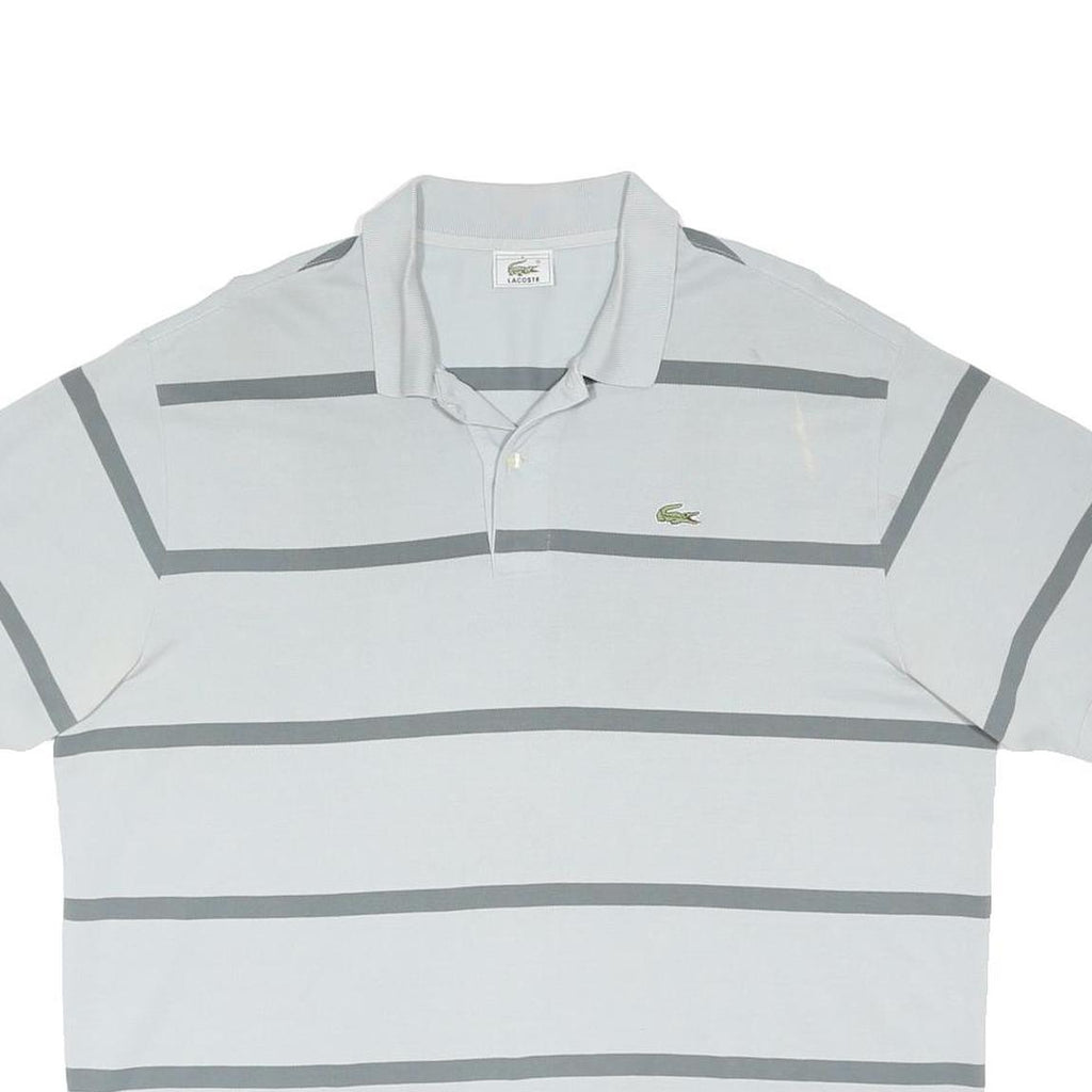 LACOSTE Mens White & Grey Striped Short Sleeve Polo Shirt 3XL Cotton Blend