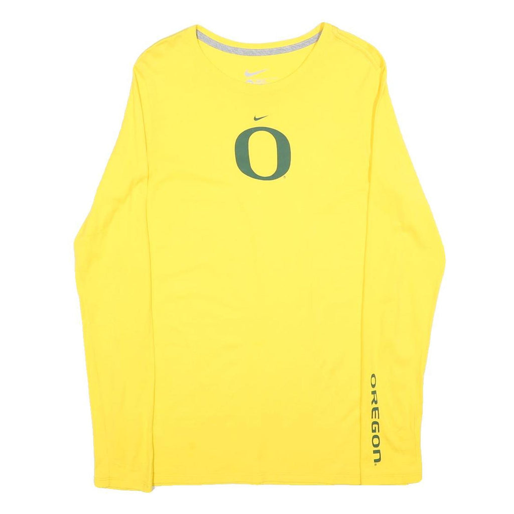 NIKE Womens Yellow Oregon Long Sleeve Crew Neck T-Shirt XL Cotton Graphic