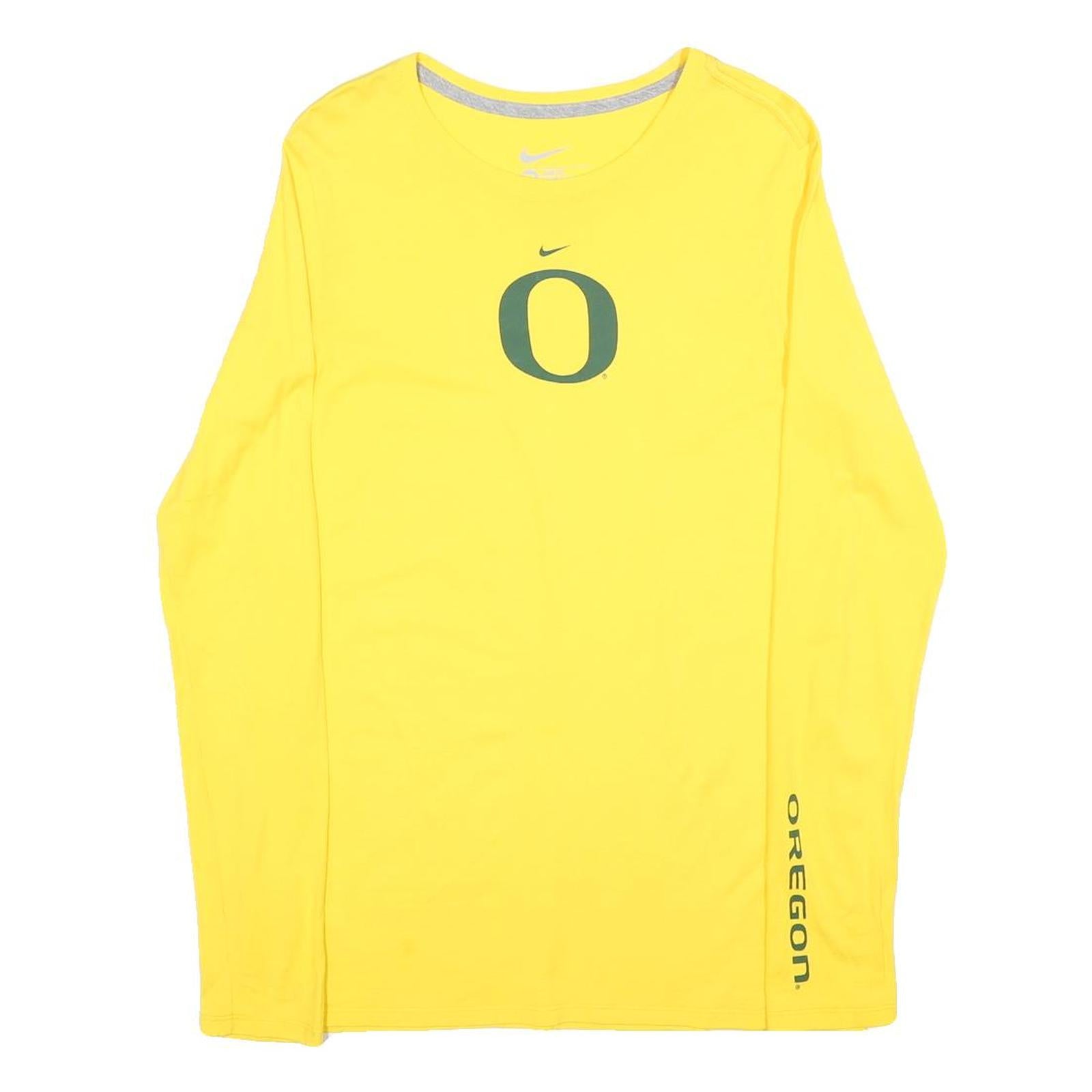 NIKE Womens Yellow Oregon Long Sleeve Crew Neck T-Shirt XL Cotton Graphic