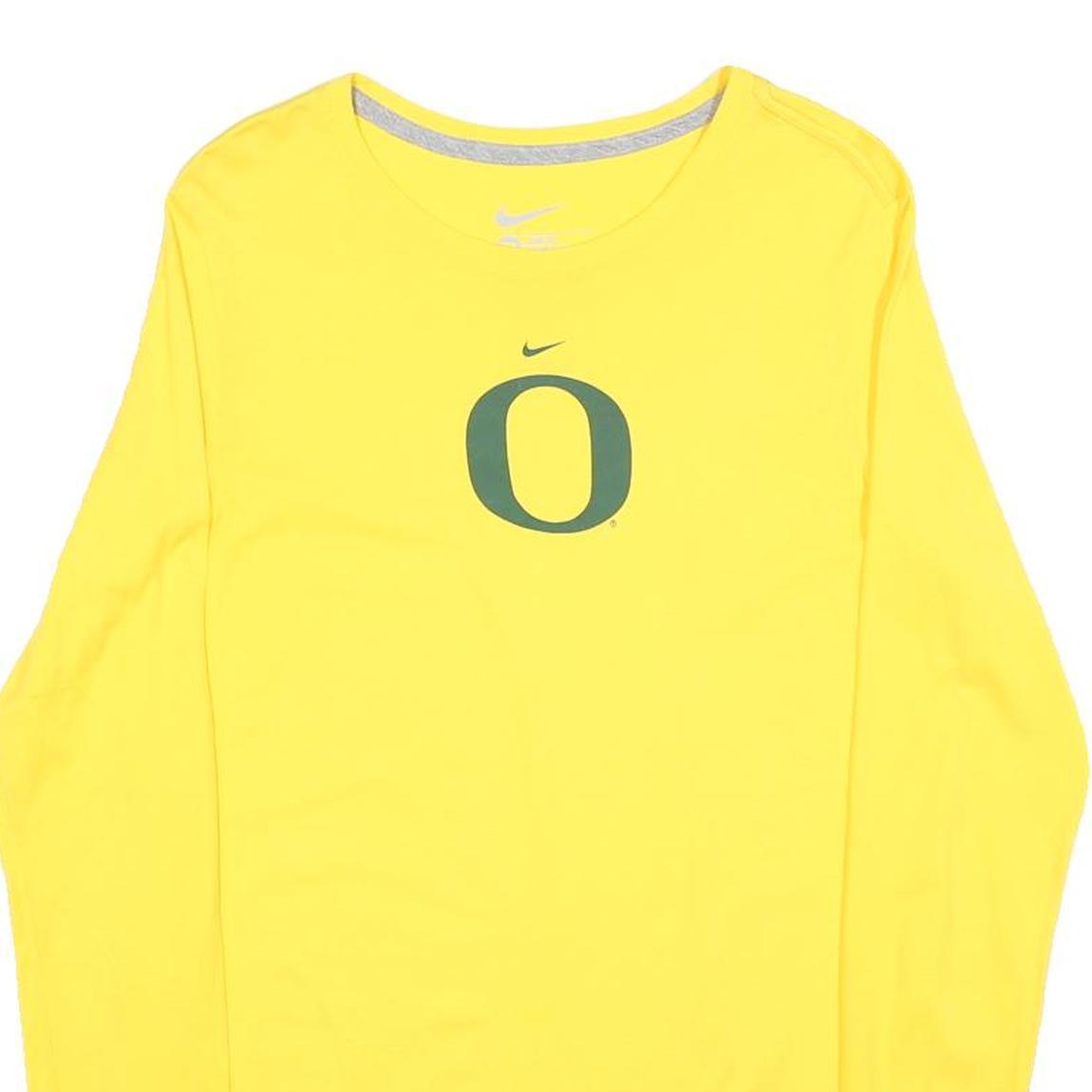 NIKE Womens Yellow Oregon Long Sleeve Crew Neck T-Shirt XL Cotton Graphic