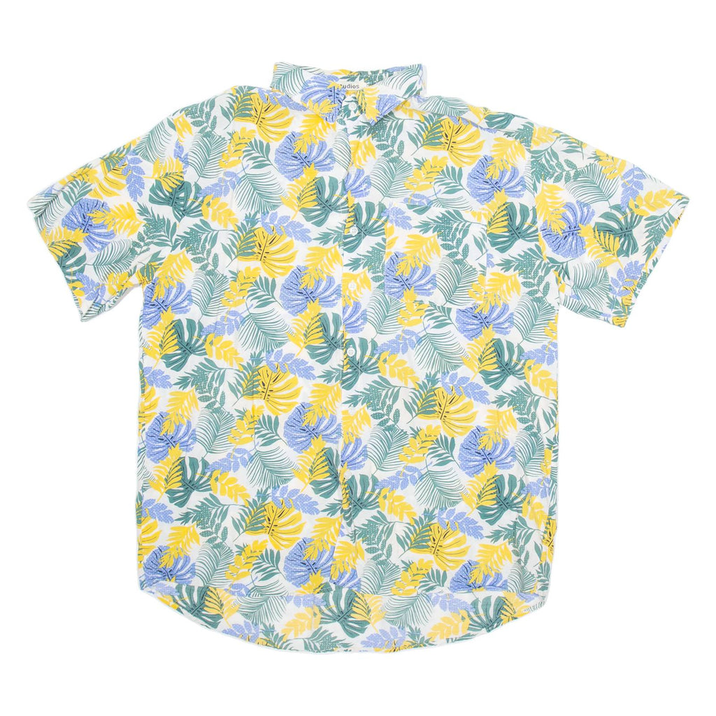 MC STUDIOS Mens Hawaiian Shirt Green Floral L