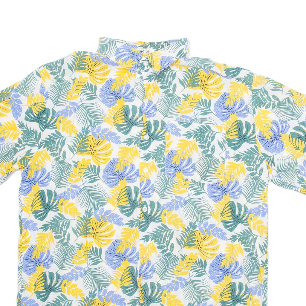 MC STUDIOS Mens Hawaiian Shirt Green Floral L