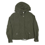 H&M Womens Green Hooded Zip Jacket S Linen Blend Plain Lightweight Casual