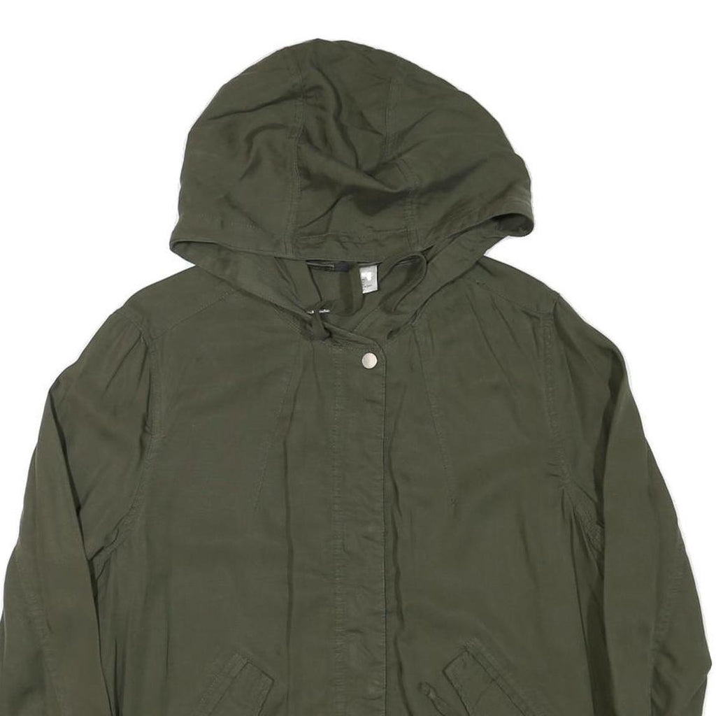H&M Womens Green Hooded Zip Jacket S Linen Blend Plain Lightweight Casual
