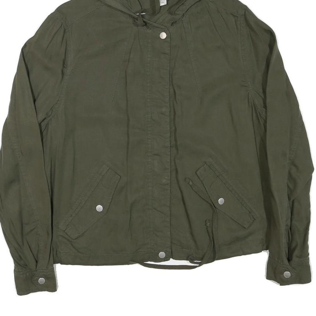 H&M Womens Green Hooded Zip Jacket S Linen Blend Plain Lightweight Casual
