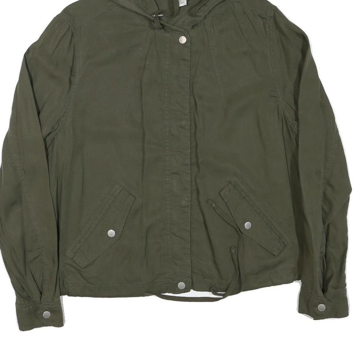 H&M Womens Green Hooded Zip Jacket S Linen Blend Plain Lightweight Casual