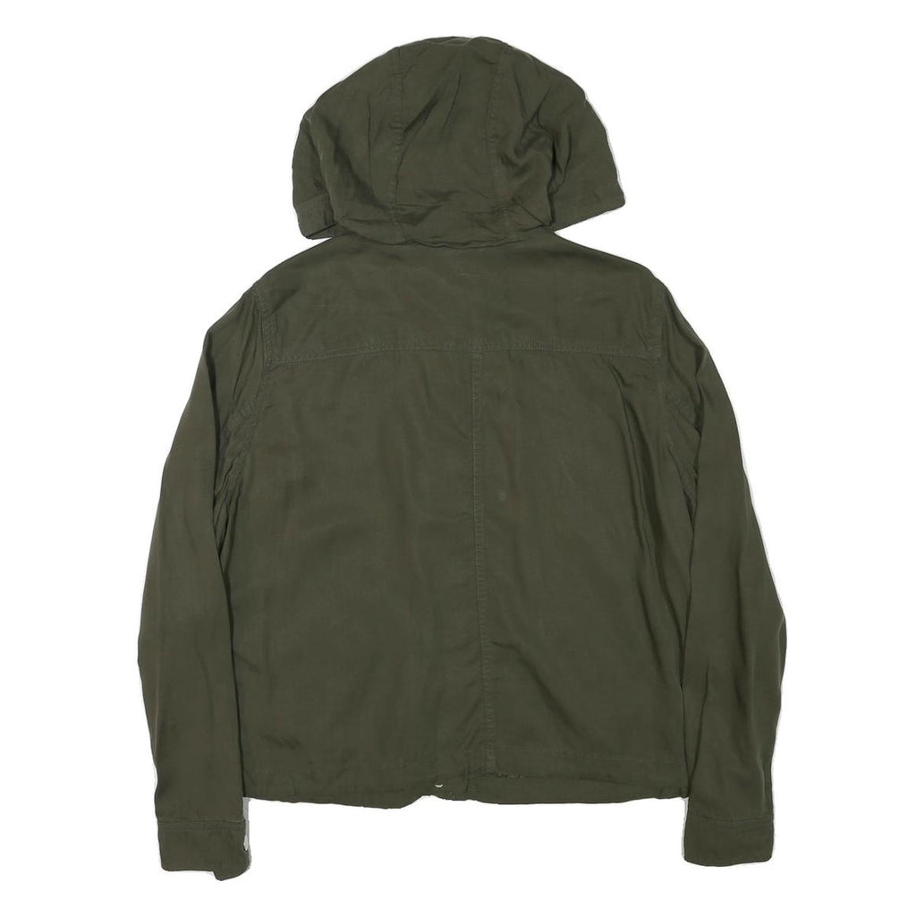 H&M Womens Green Hooded Zip Jacket S Linen Blend Plain Lightweight Casual