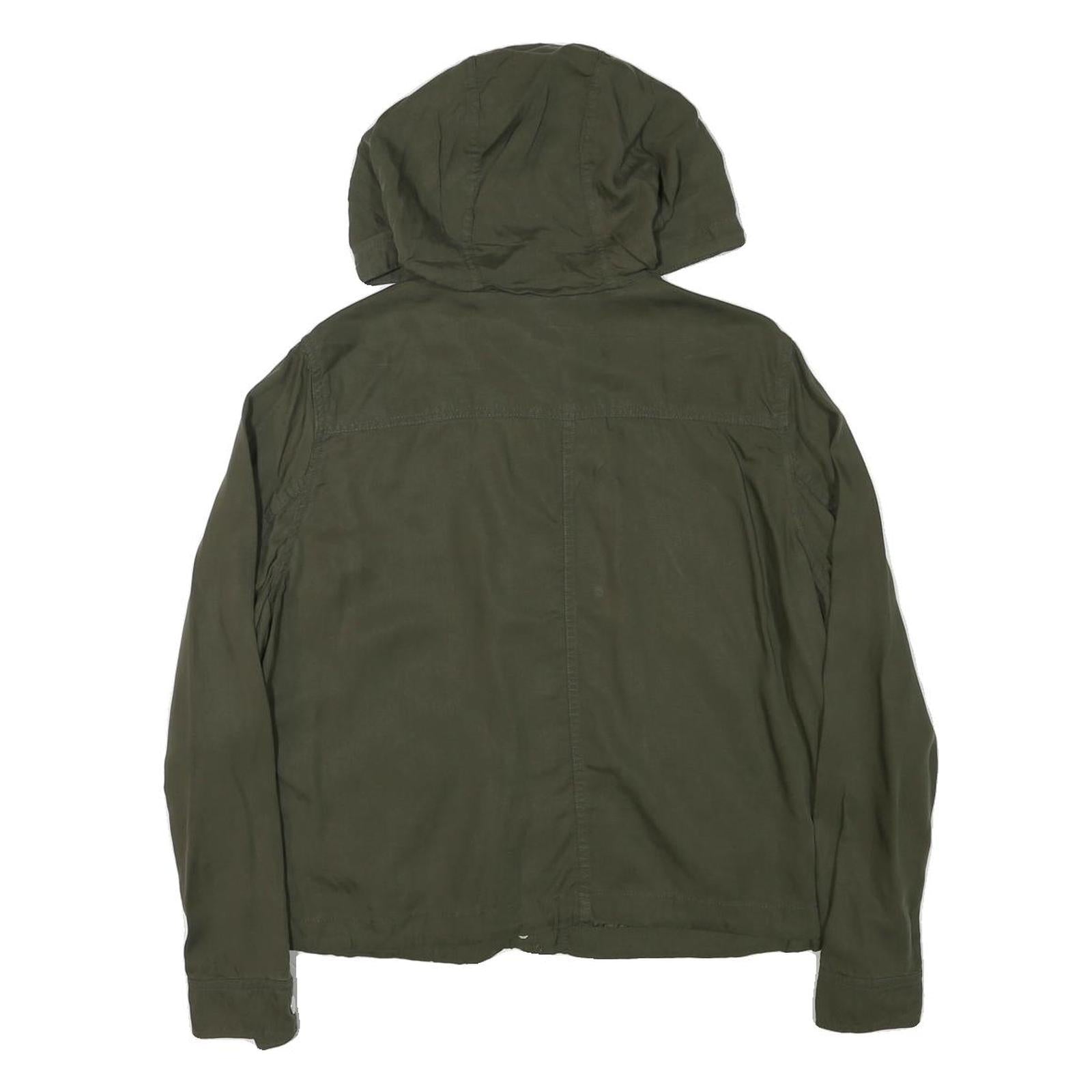 H&M Womens Green Hooded Zip Jacket S Linen Blend Plain Lightweight Casual