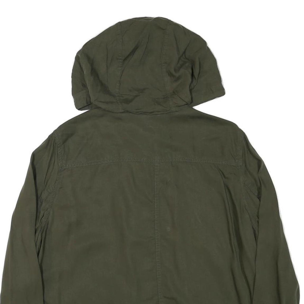 H&M Womens Green Hooded Zip Jacket S Linen Blend Plain Lightweight Casual