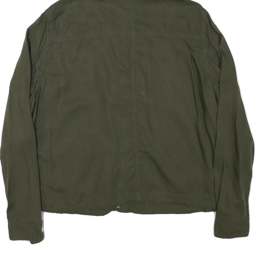 H&M Womens Green Hooded Zip Jacket S Linen Blend Plain Lightweight Casual