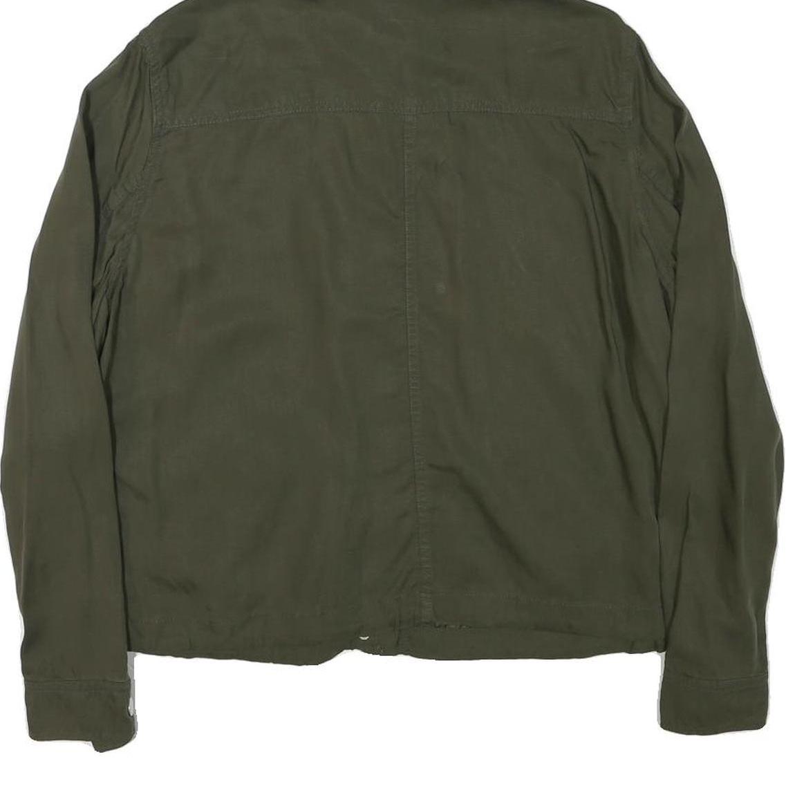 H&M Womens Green Hooded Zip Jacket S Linen Blend Plain Lightweight Casual