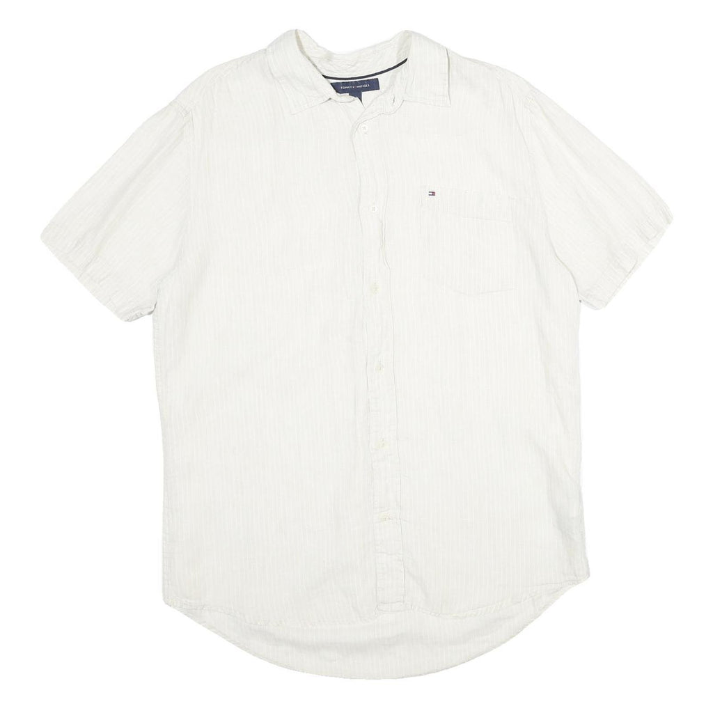 TOMMY HILFIGER Mens White Cotton Shirt L Short Sleeve Casual Classic