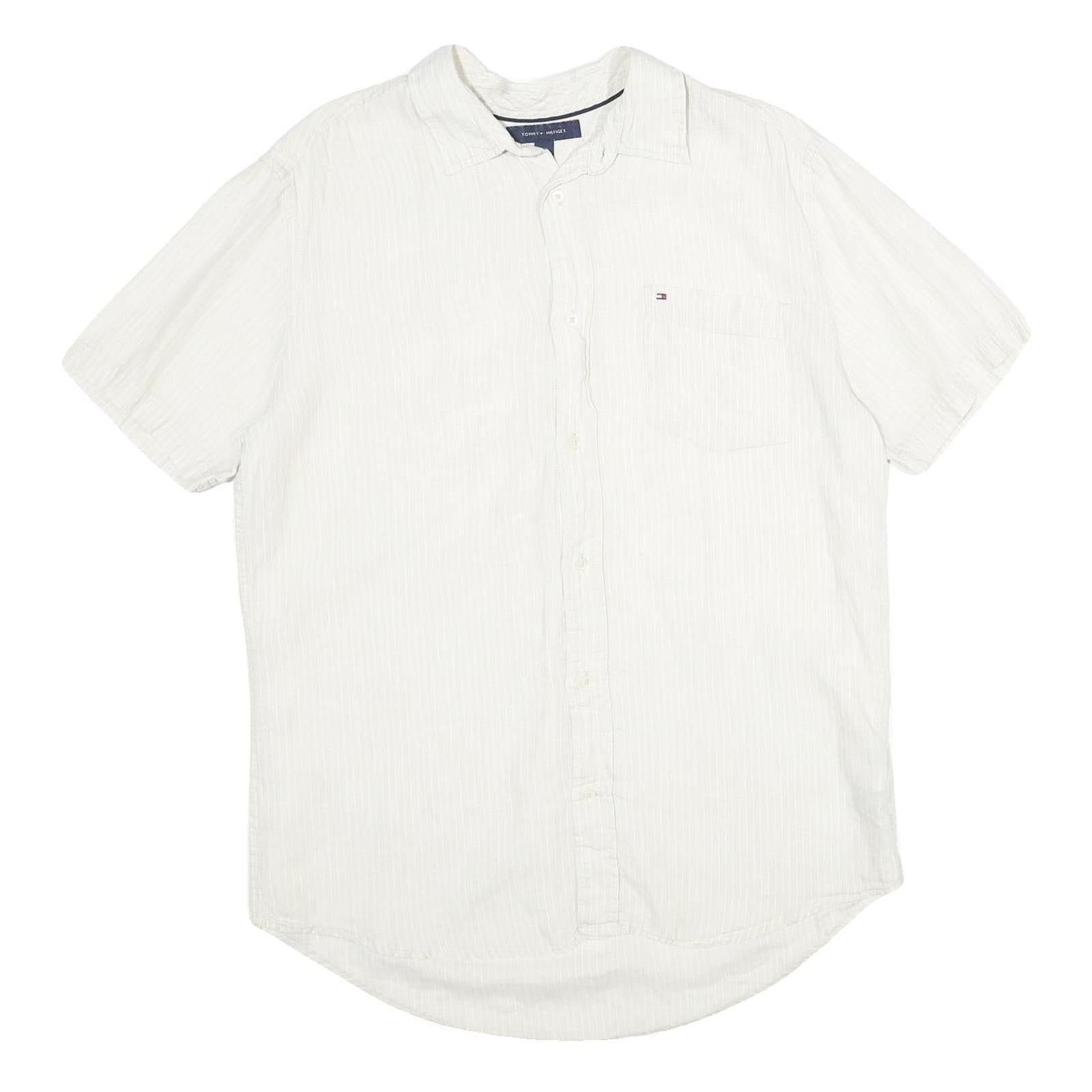 TOMMY HILFIGER Mens White Cotton Shirt L Short Sleeve Casual Classic