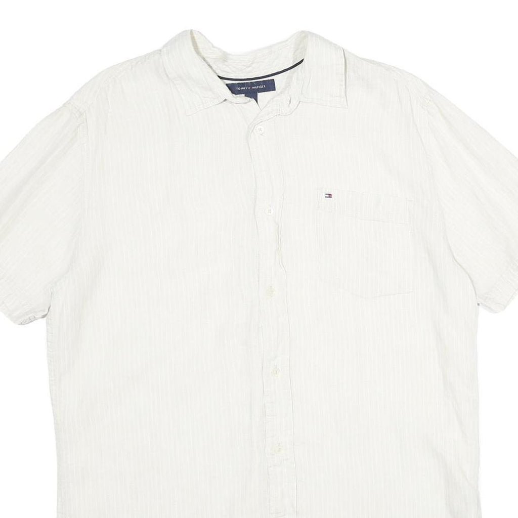 TOMMY HILFIGER Mens White Cotton Shirt L Short Sleeve Casual Classic