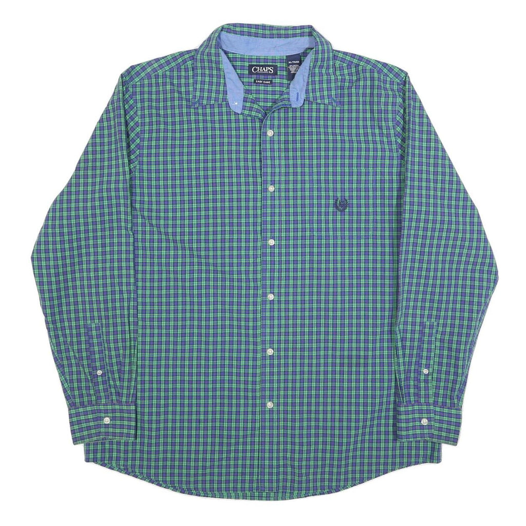 CHAPS Mens Blue & Green Check Shirt M Classic Fit Long Sleeve Casual Cotton