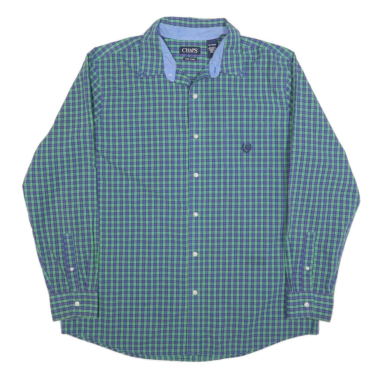 CHAPS Mens Blue & Green Check Shirt M Classic Fit Long Sleeve Casual Cotton