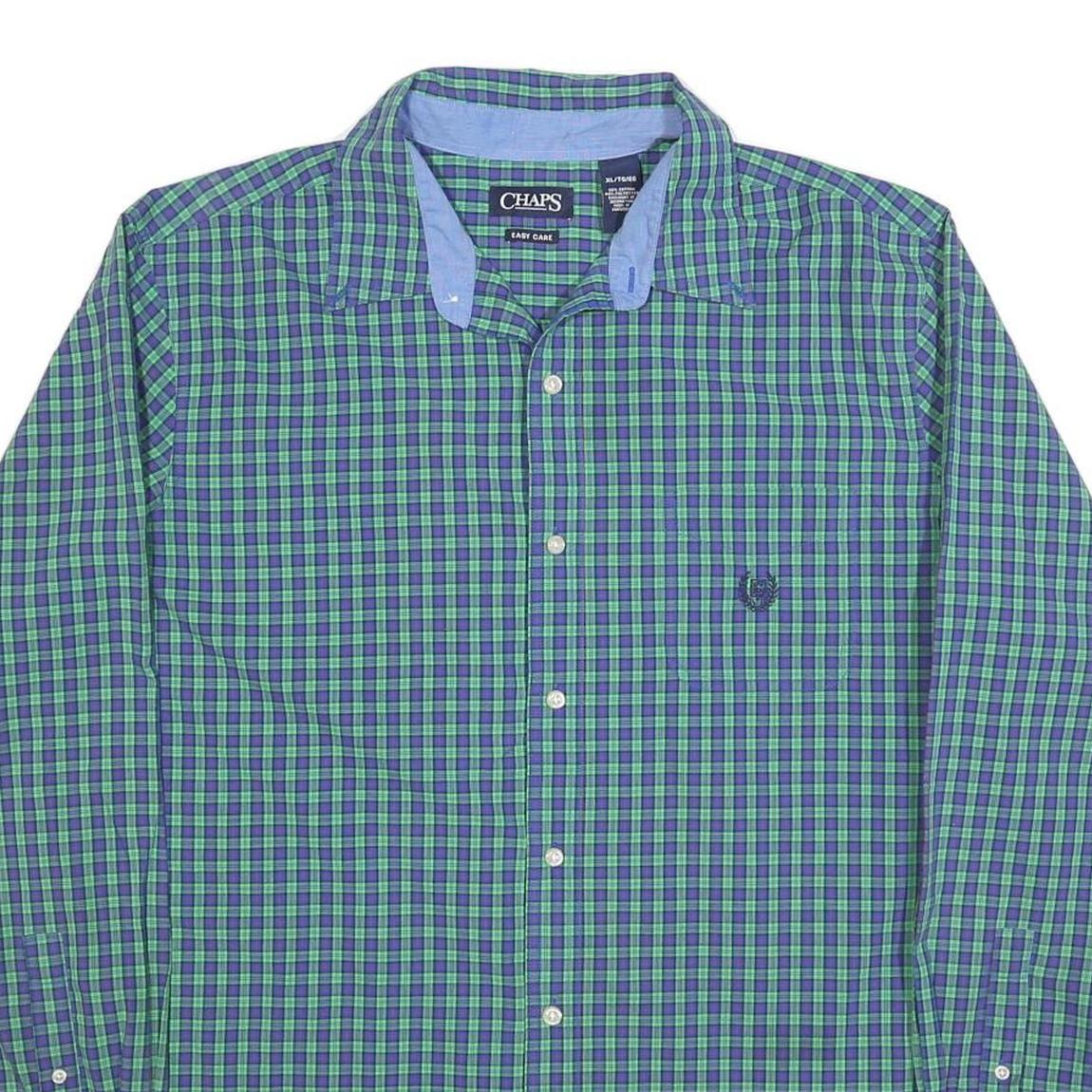 CHAPS Mens Blue & Green Check Shirt M Classic Fit Long Sleeve Casual Cotton