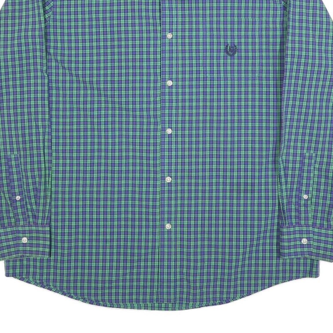 CHAPS Mens Blue & Green Check Shirt M Classic Fit Long Sleeve Casual Cotton