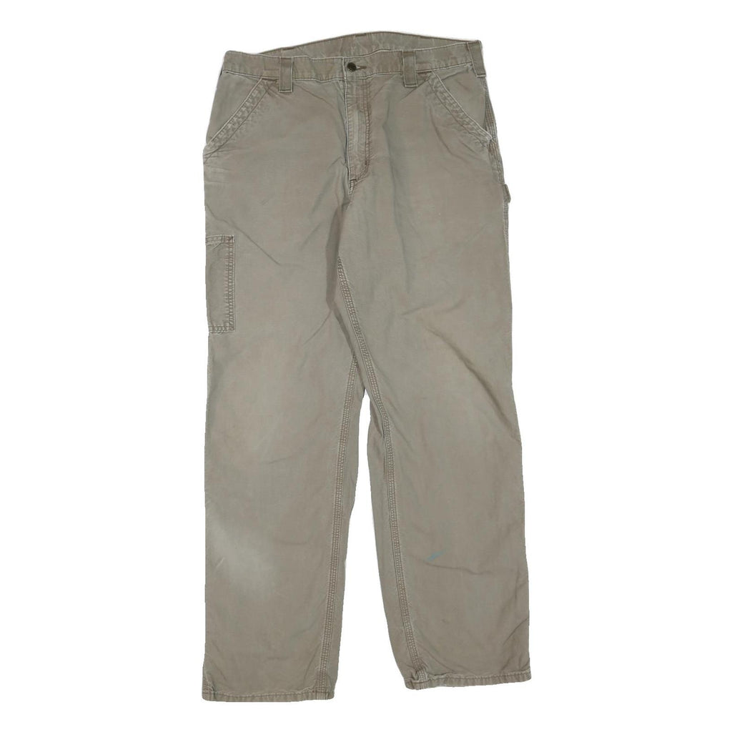CARHARTT Mens Regular Beige Cotton Blend Trousers W36 L34 Workwear Zip Closure