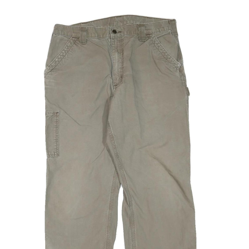 CARHARTT Mens Regular Beige Cotton Blend Trousers W36 L34 Workwear Zip Closure