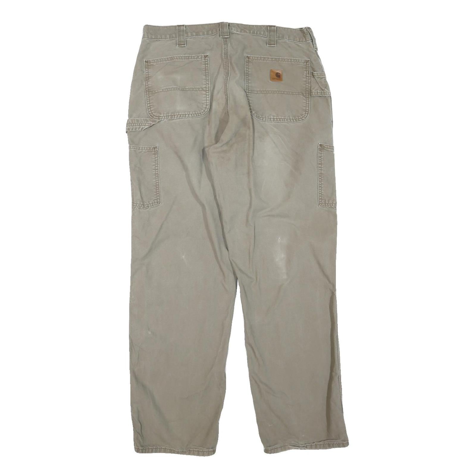 CARHARTT Mens Regular Beige Cotton Blend Trousers W36 L34 Workwear Zip Closure