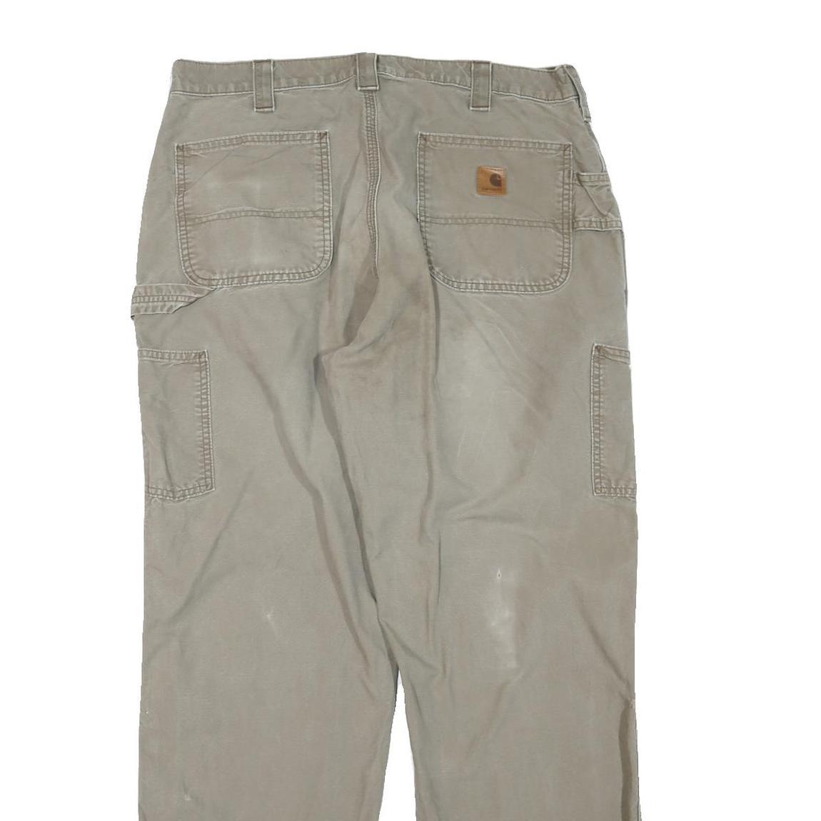 CARHARTT Mens Regular Beige Cotton Blend Trousers W36 L34 Workwear Zip Closure
