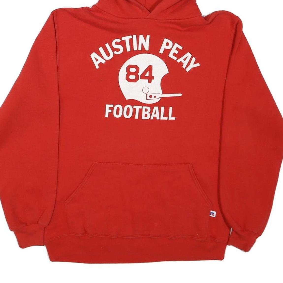 RUSSELL ATHLETIC Mens Red Austin Peay Football Pullover Hoodie M Sports