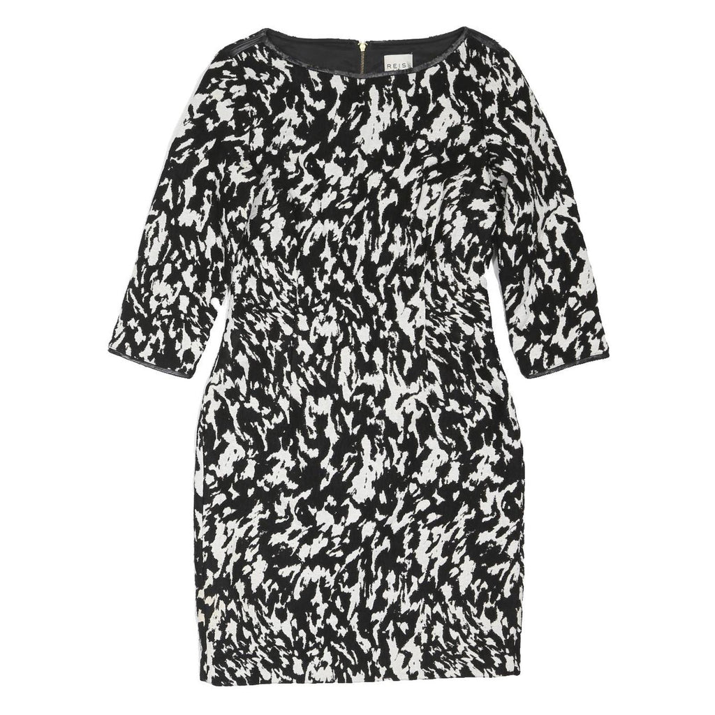 REISS Womens Black & White Abstract Print Day Dress Polyester Blend 3/4 Sleeve
