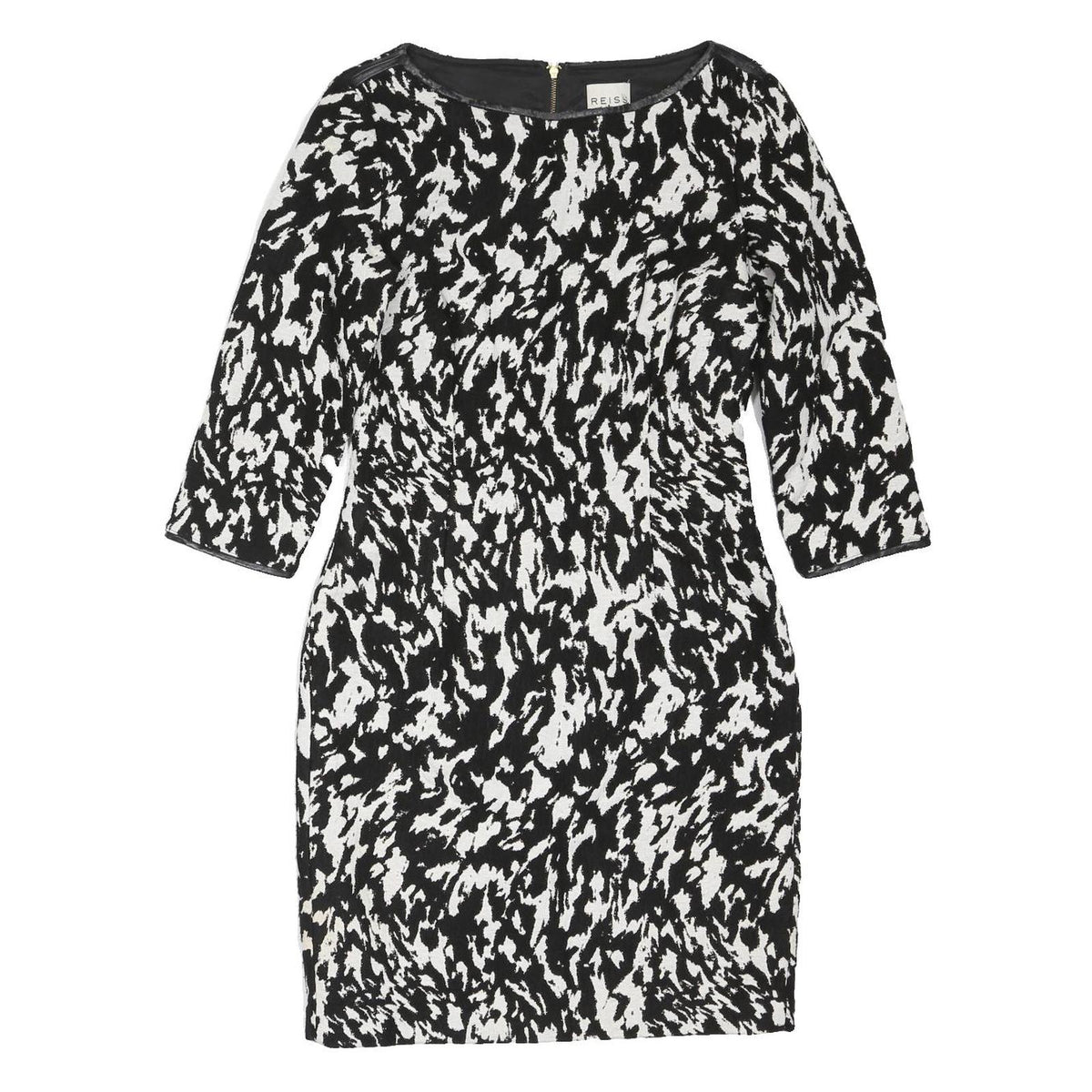 REISS Womens Black & White Abstract Print Day Dress Polyester Blend 3/4 Sleeve