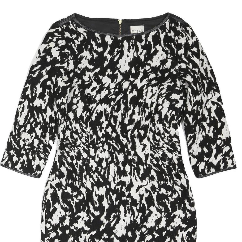 REISS Womens Black & White Abstract Print Day Dress Polyester Blend 3/4 Sleeve