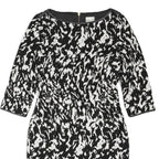 REISS Womens Black & White Abstract Print Day Dress Polyester Blend 3/4 Sleeve