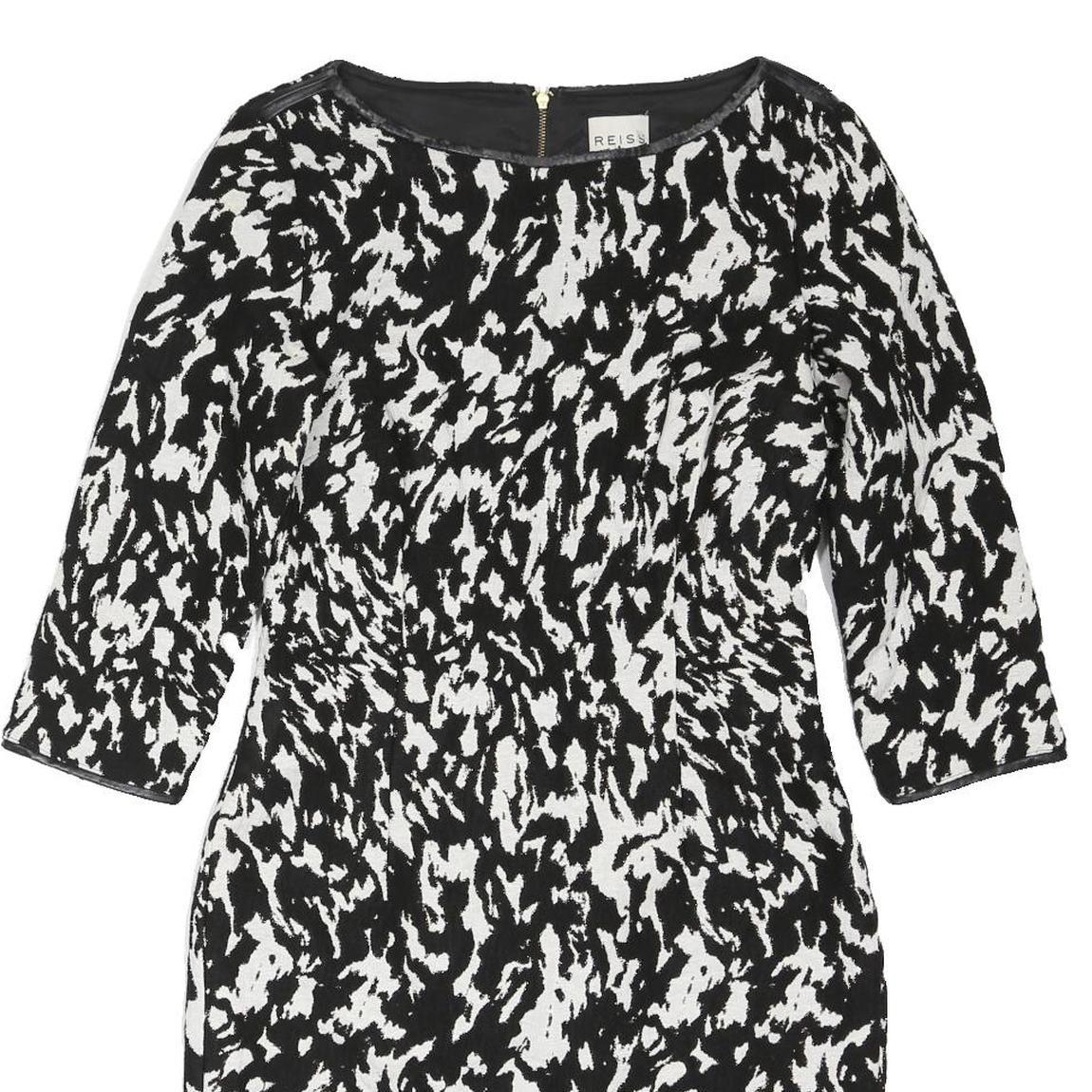 REISS Womens Black & White Abstract Print Day Dress Polyester Blend 3/4 Sleeve