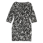 REISS Womens Black & White Abstract Print Day Dress Polyester Blend 3/4 Sleeve