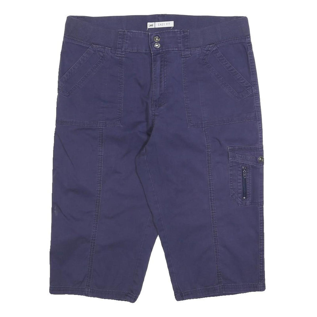 LEE Womens Cotton Blend Navy Blue Cargo Shorts L W34 Easy Fit Casual Pocketed