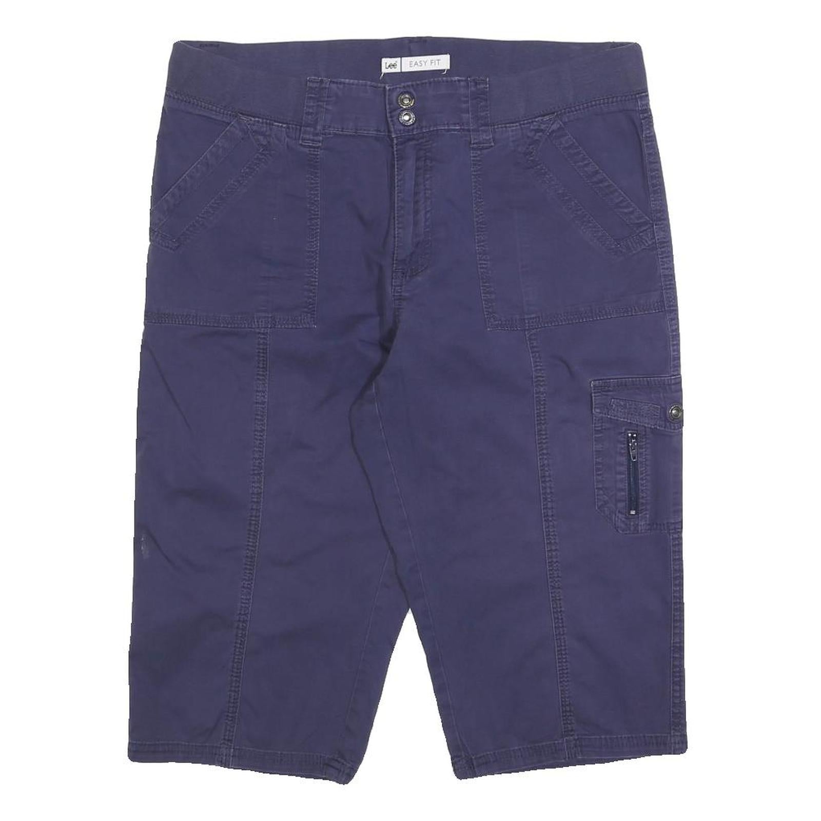 LEE Womens Cotton Blend Navy Blue Cargo Shorts L W34 Easy Fit Casual Pocketed