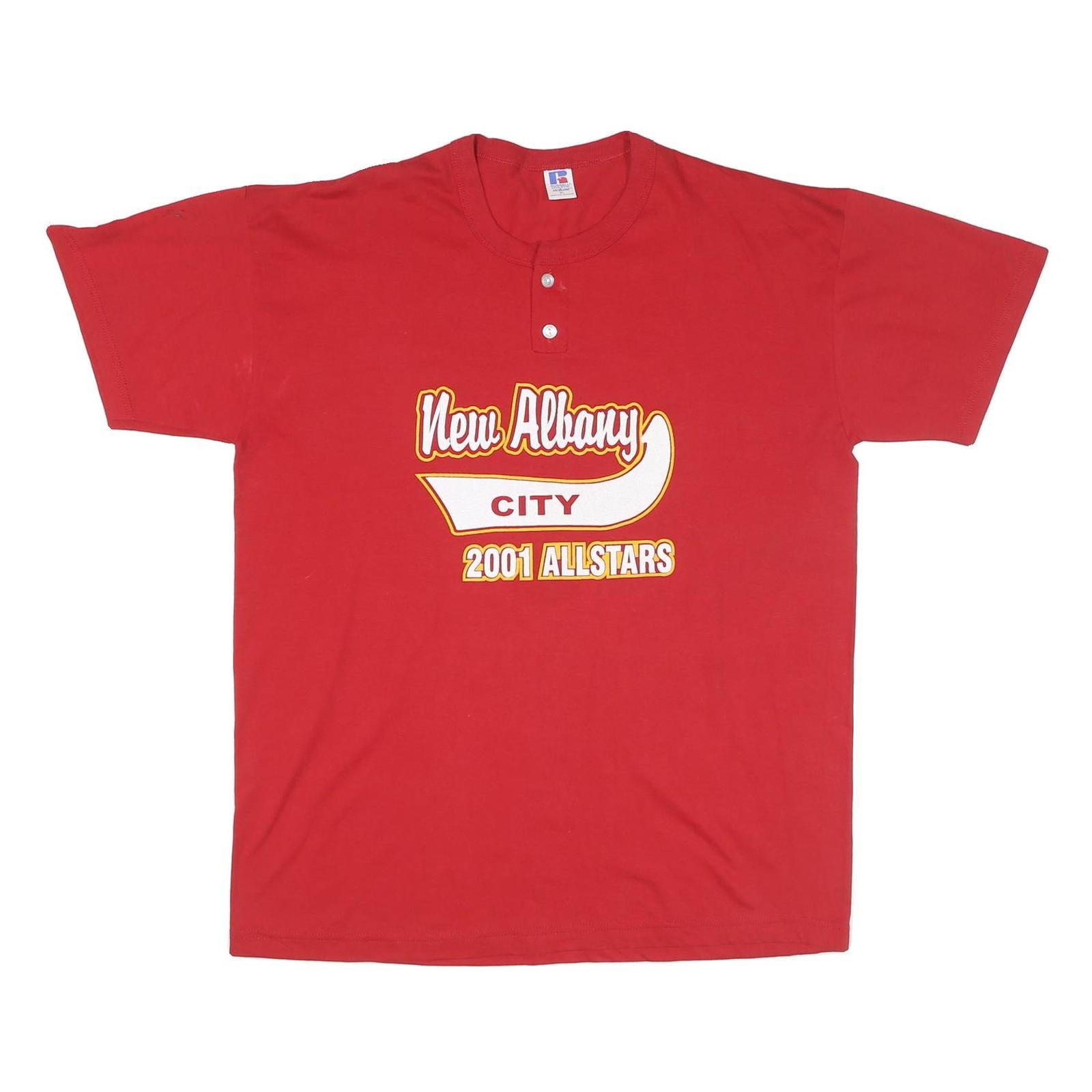 RUSSELL ATHLETIC Mens Red New Albany City 2001 Allstars Graphic T-Shirt XL Short