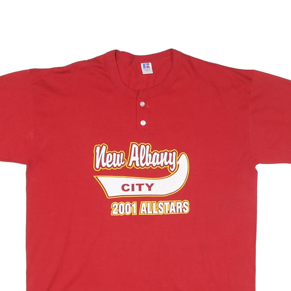 RUSSELL ATHLETIC Mens Red New Albany City 2001 Allstars Graphic T-Shirt XL Short